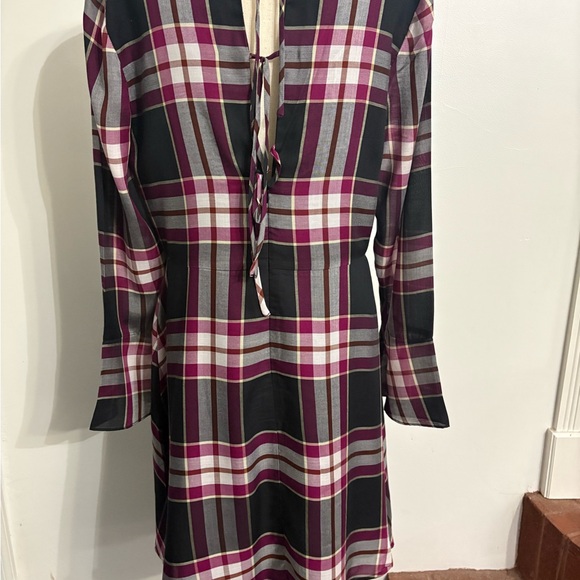 Ann Taylor Loft Plaid Tie Back Dress 12 NWOT - Picture 2 of 9